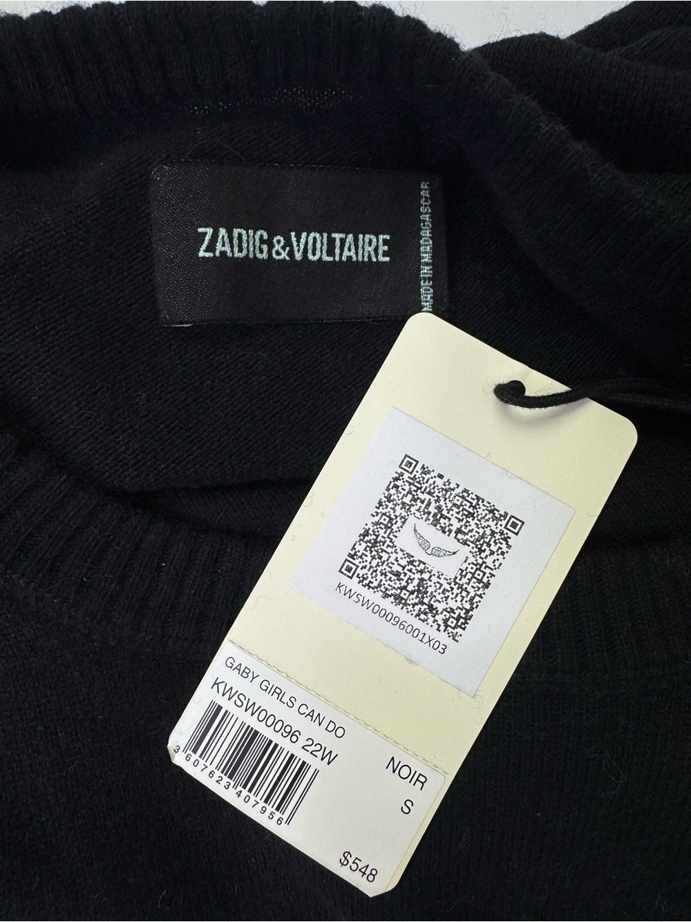 NEW Zadig and Voltaire Gaby Cashmere Sweater Girls Can Do Anything Black Small - Picture 7 of 9